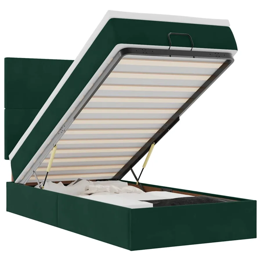 Cadre de lit ottoman avec matelas vert foncé 90x200 cm velours - 2