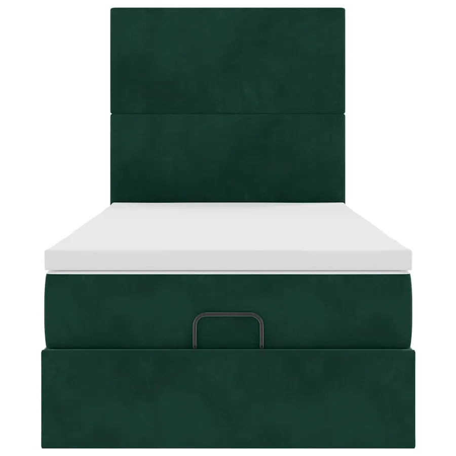 Cadre de lit ottoman avec matelas vert foncé 90x200 cm velours - 7