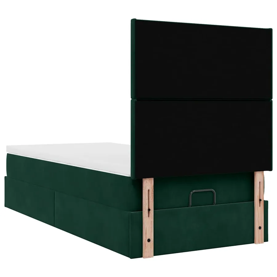 Cadre de lit ottoman avec matelas vert foncé 90x200 cm velours - 9