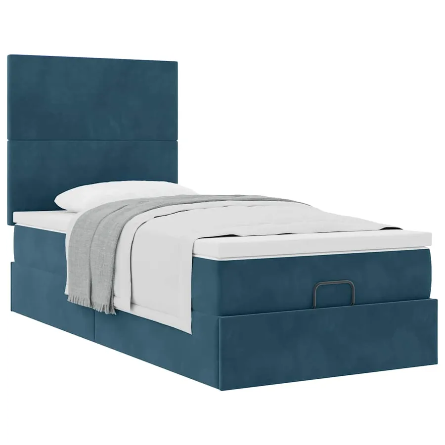 Cadre de lit ottoman avec matelas bleu foncé 100x200 cm velours - 5