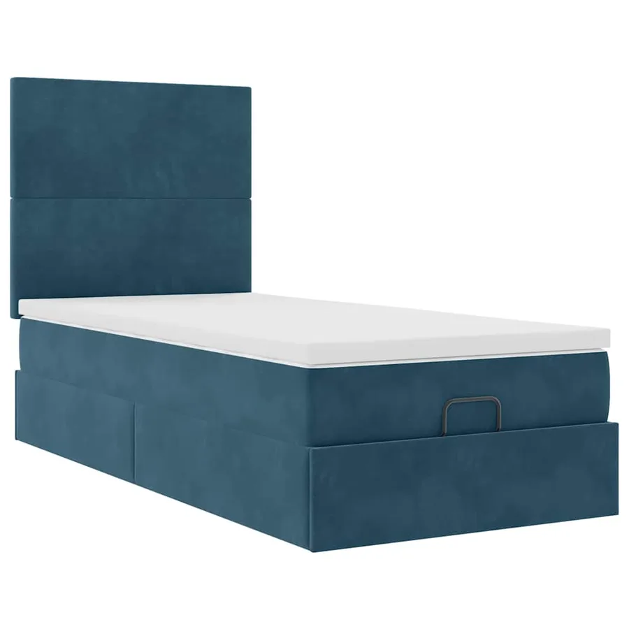 Cadre de lit ottoman avec matelas bleu foncé 100x200 cm velours - 6