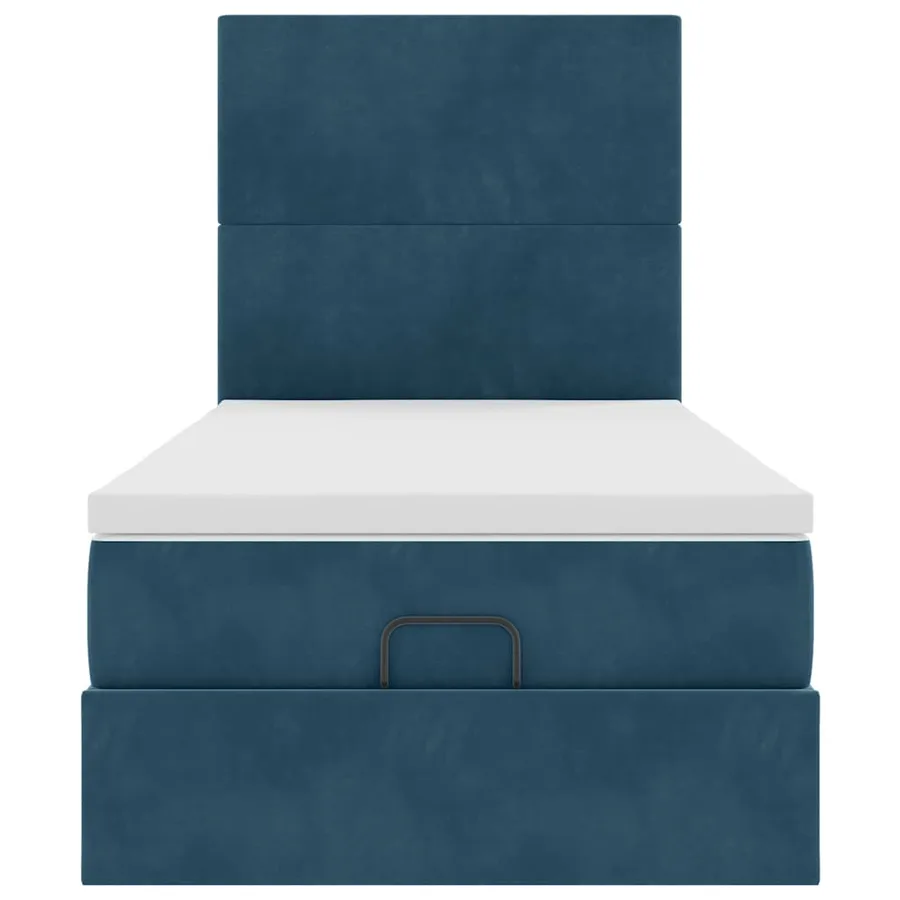Cadre de lit ottoman avec matelas bleu foncé 100x200 cm velours - 7