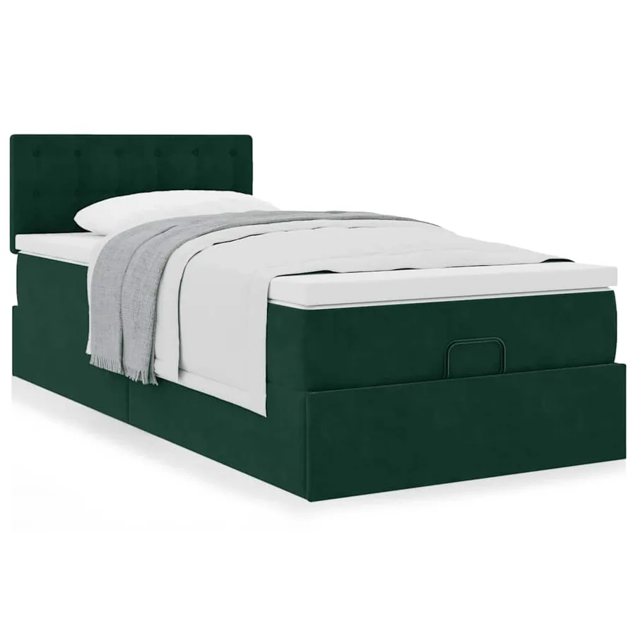 Cadre de lit ottoman avec matelas vert foncé 90x200 cm velours - 4