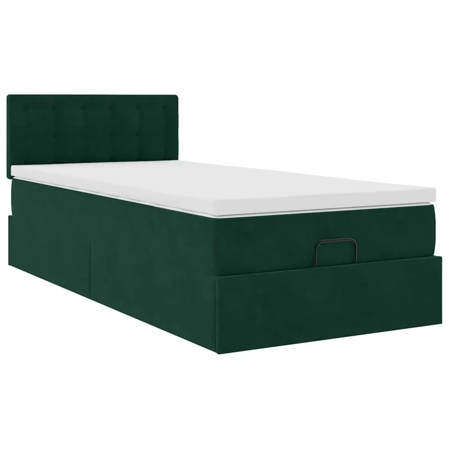 Cadre de lit ottoman avec matelas vert foncé 90x200 cm velours - 6