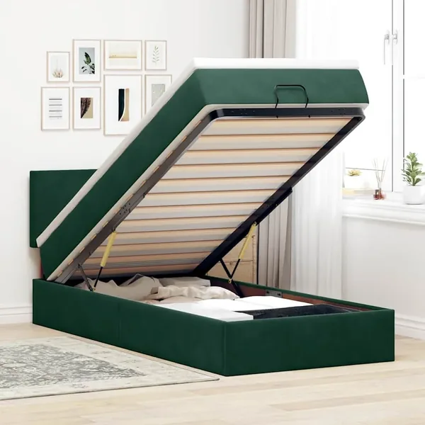 Lit ottoman avec matelas et LED Vert foncé 90x200cm velours