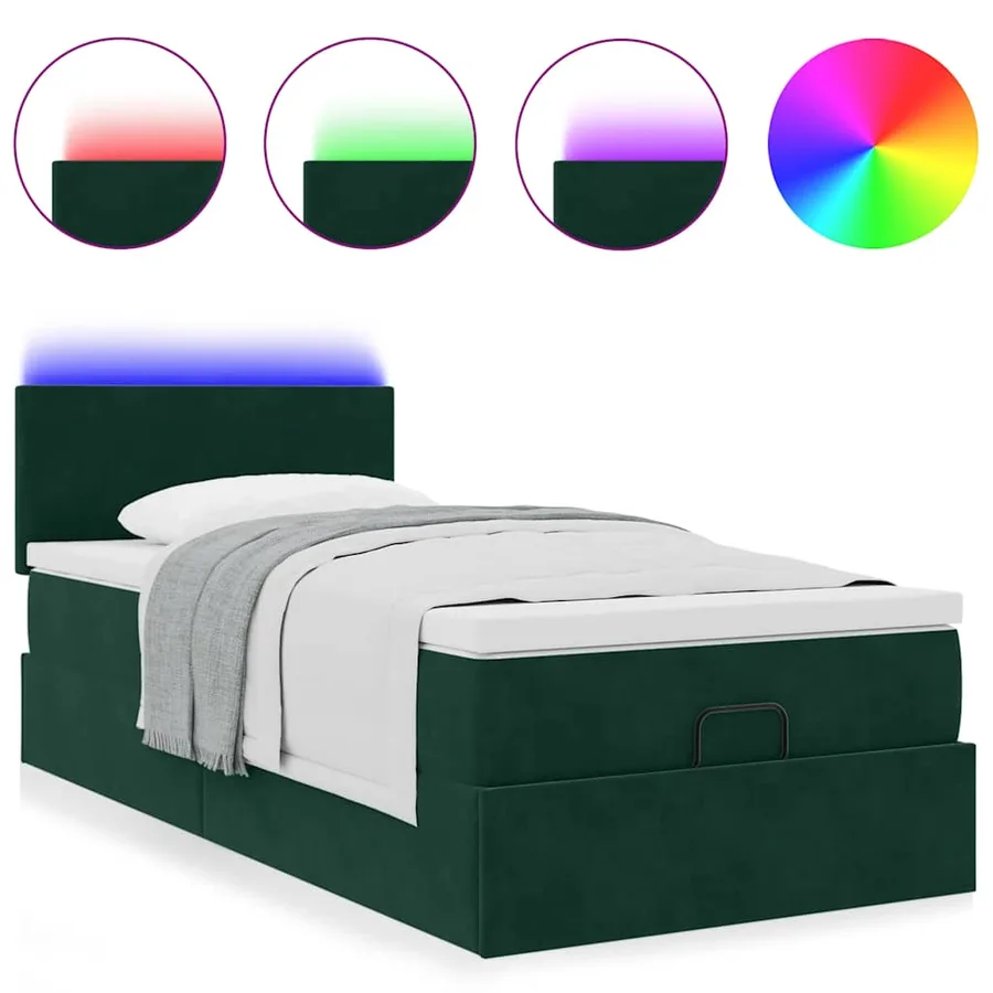 Lit ottoman avec matelas et LED Vert foncé 90x200cm velours - 5