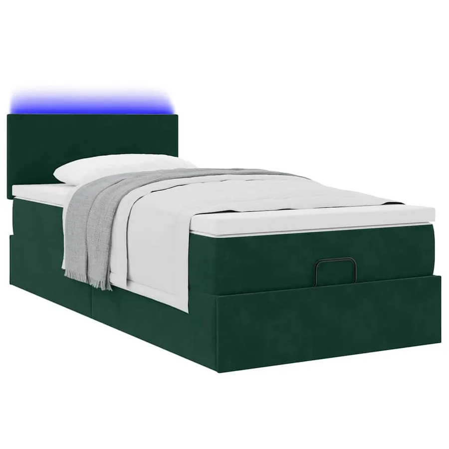 Lit ottoman avec matelas et LED Vert foncé 90x200cm velours - 6