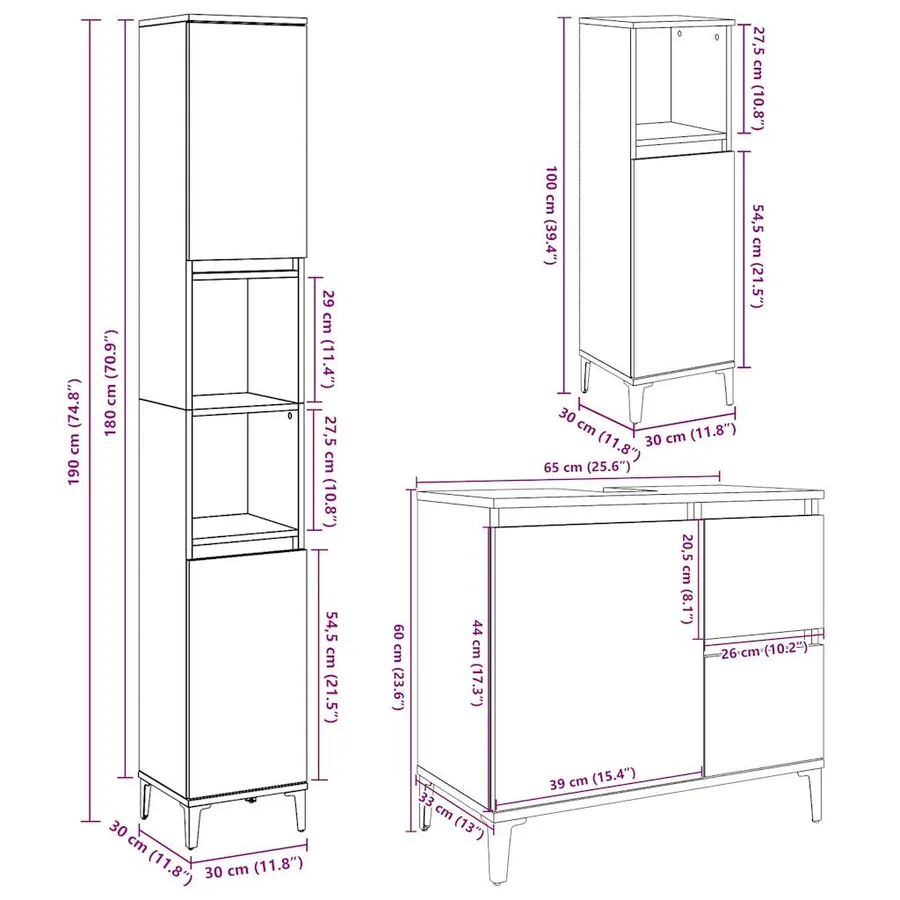 Ensemble de meubles de salle de bain 3 pcs gris béton - 11