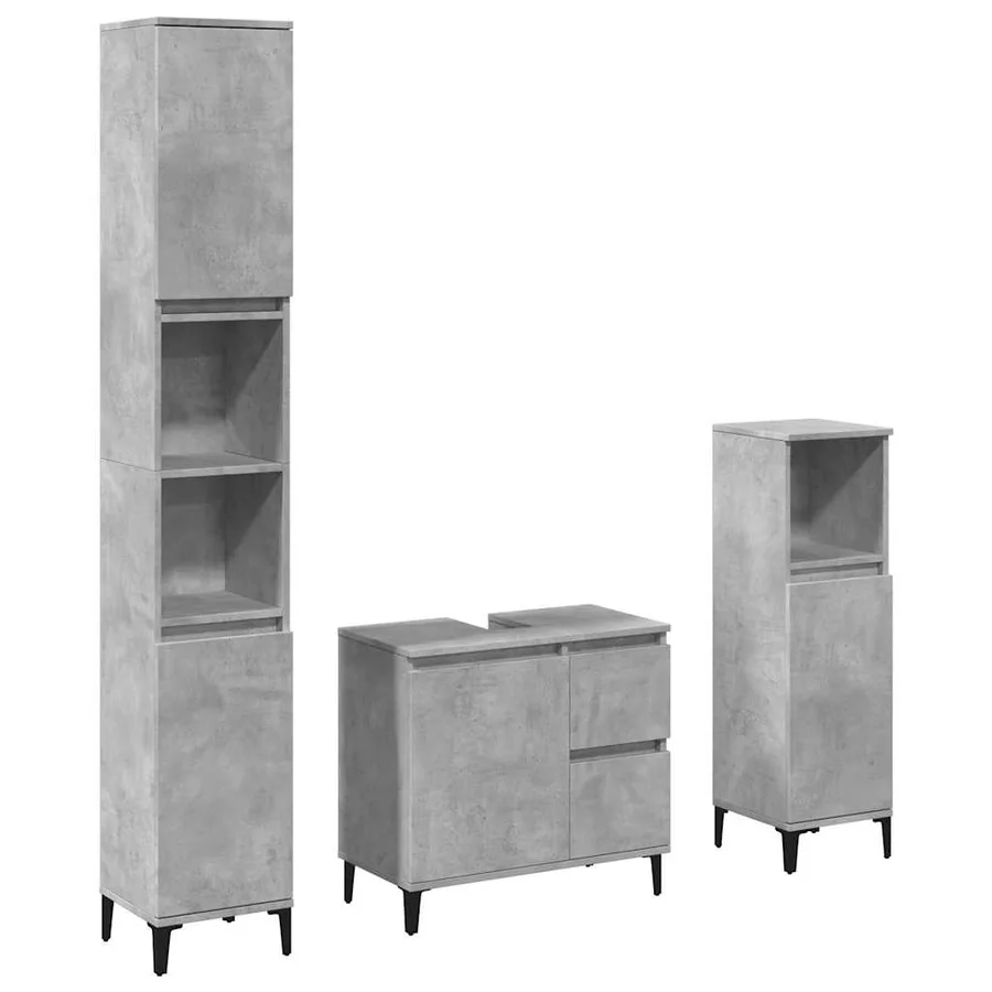 Ensemble de meubles de salle de bain 3 pcs gris béton - 2