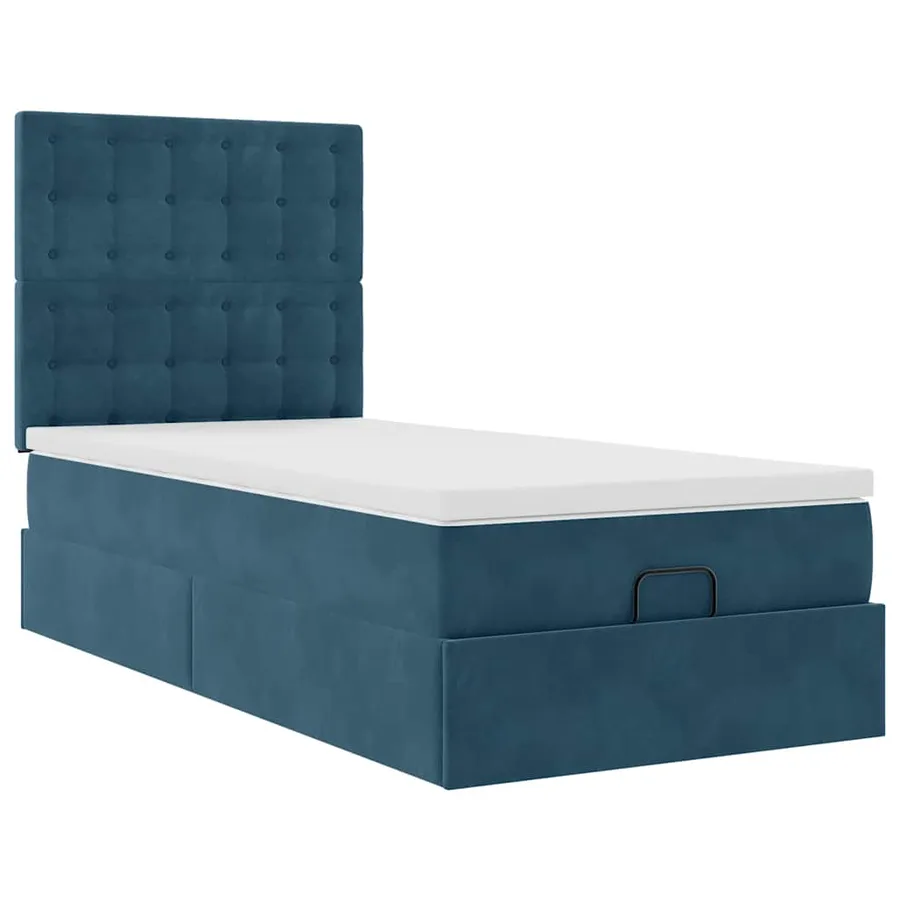 Cadre de lit ottoman avec matelas bleu foncé 100x200 cm velours - 7