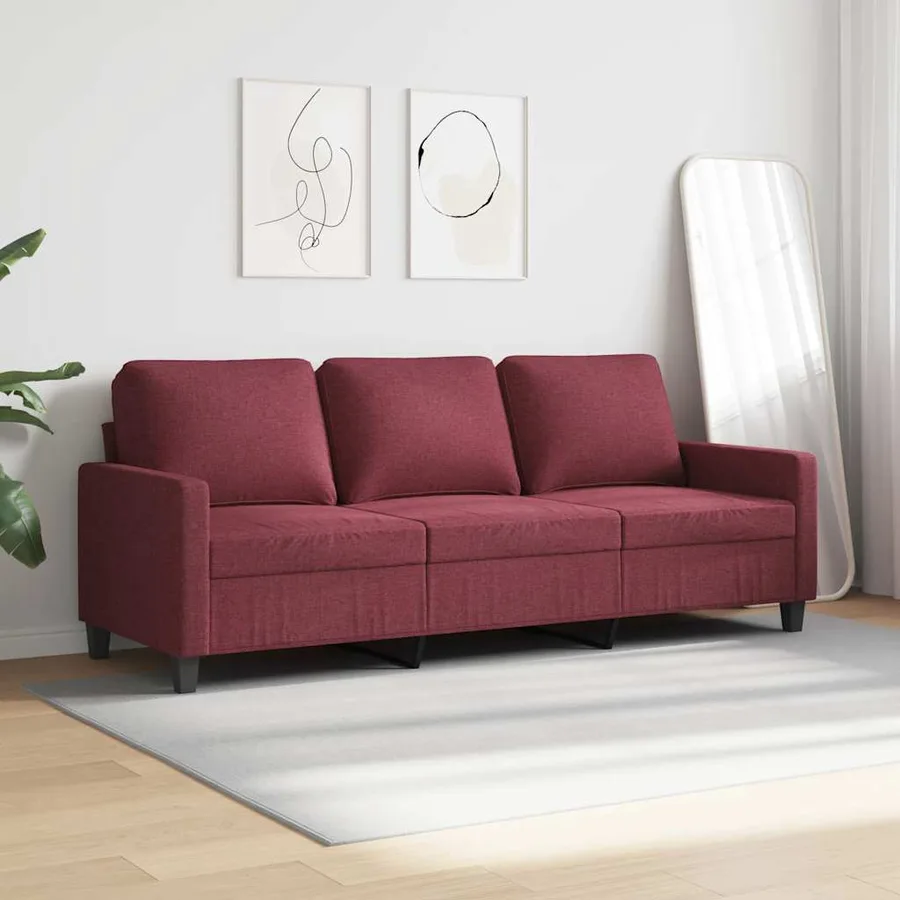 Canapé à 3 places Rouge bordeaux 180 cm Tissu - 3