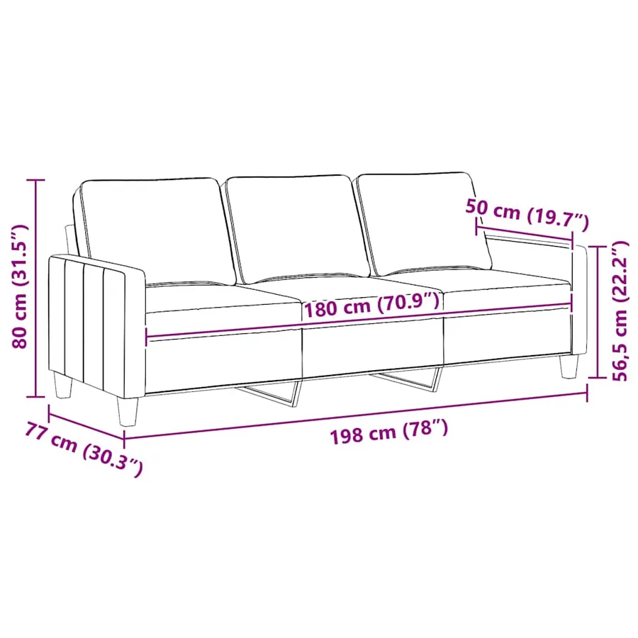 Canapé à 3 places Rouge bordeaux 180 cm Tissu - 9