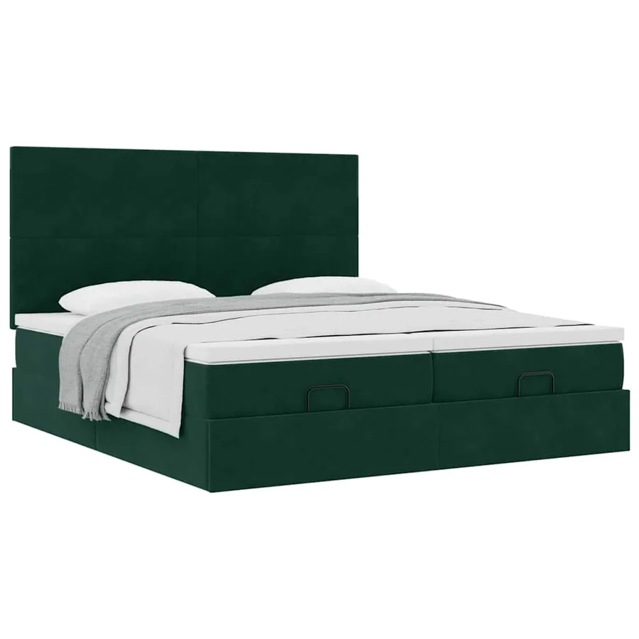 Cadre de lit ottoman avec matelas vert foncé 180x200cm velours - 5