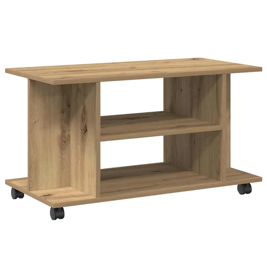 Meuble TV roulettes chêne artisanal 80x40x45 cm bois ingénierie - 6