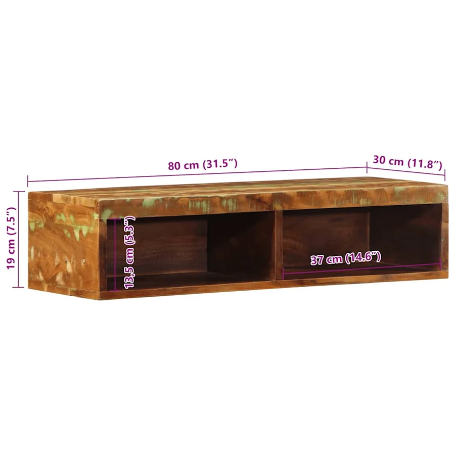 Meuble TV mural 80x30x19 cm bois massif de récupération - 11
