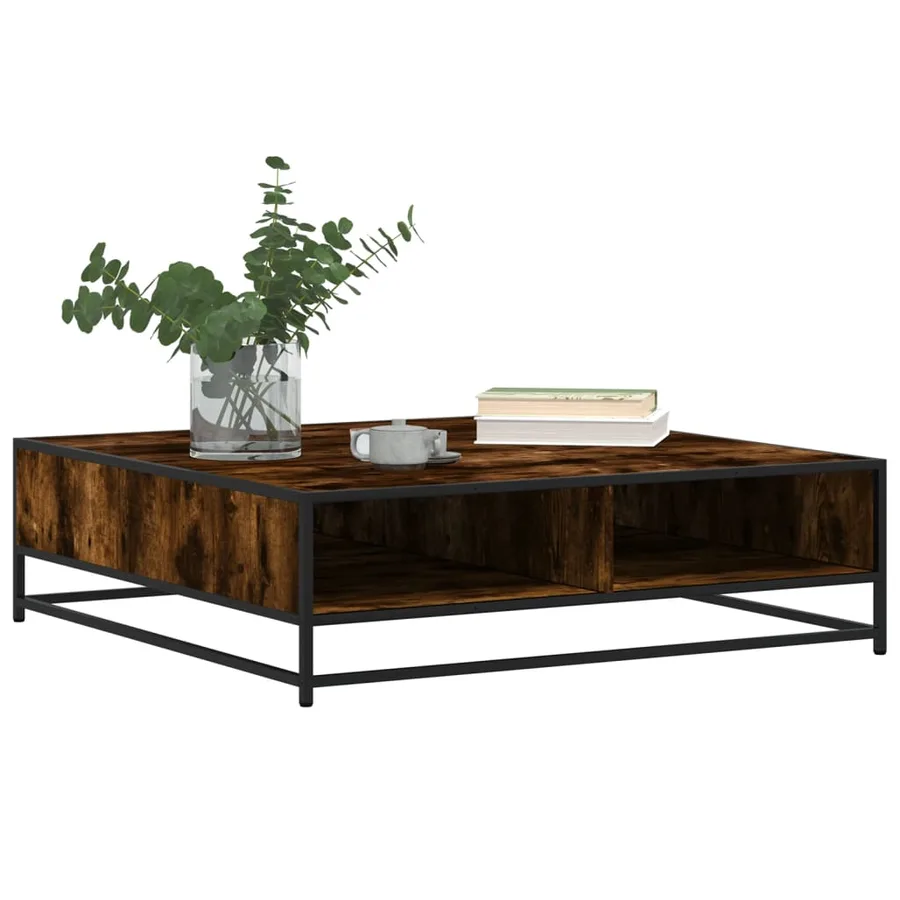 Table basse chêne fumé 100x100x30 cm bois d'ingénierie et métal - 4
