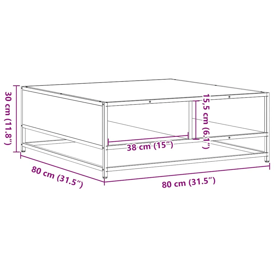 Table basse noir 80x80x30 cm bois d'ingénierie et métal - 10