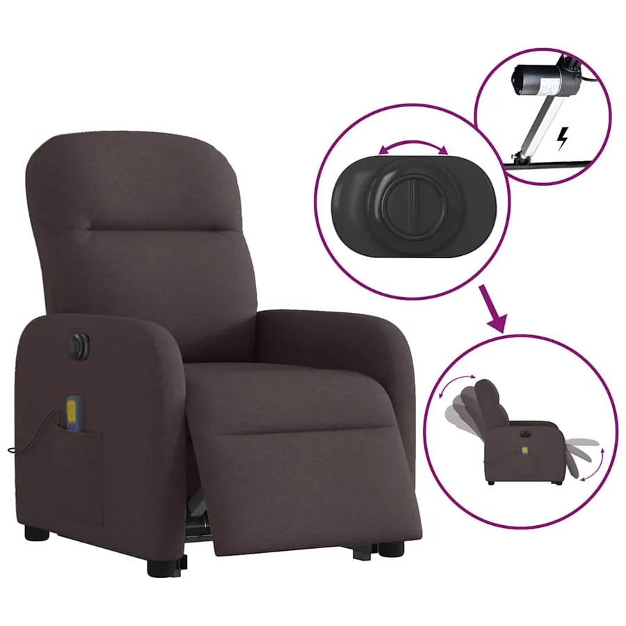 Fauteuil inclinable de massage électrique Marron foncé Tissu - 10