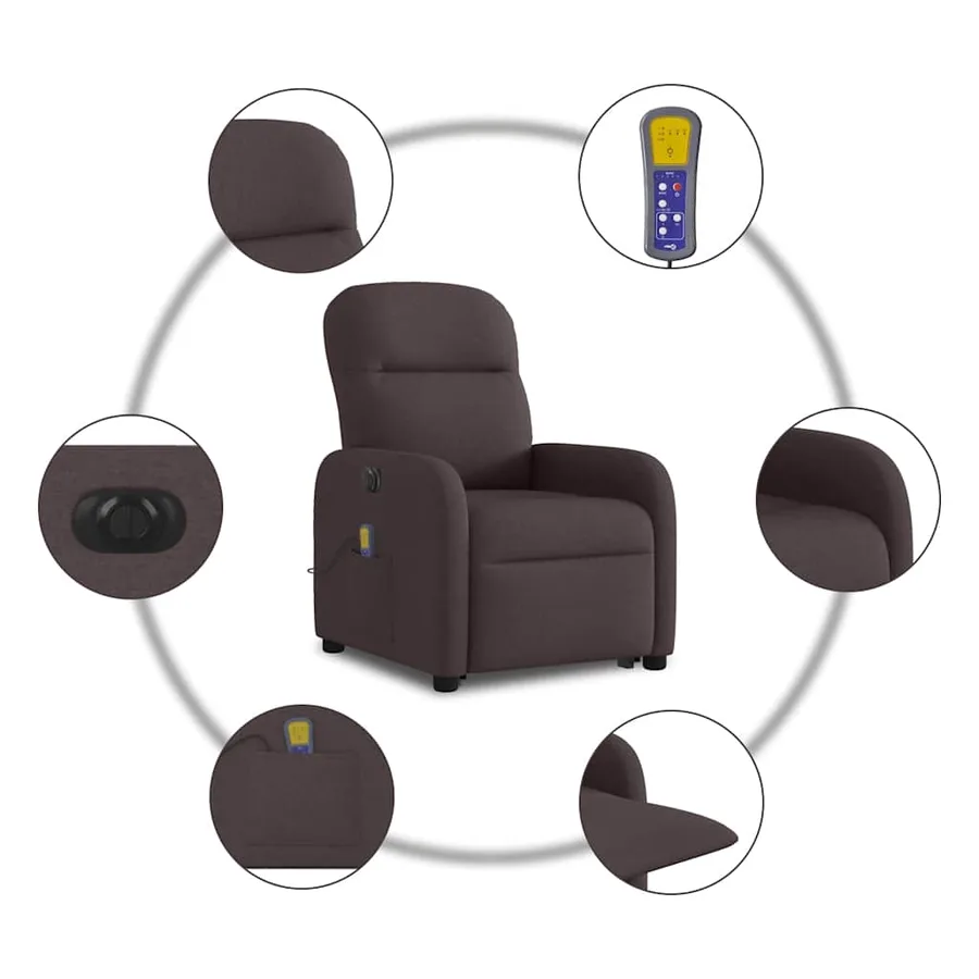 Fauteuil inclinable de massage électrique Marron foncé Tissu - 11