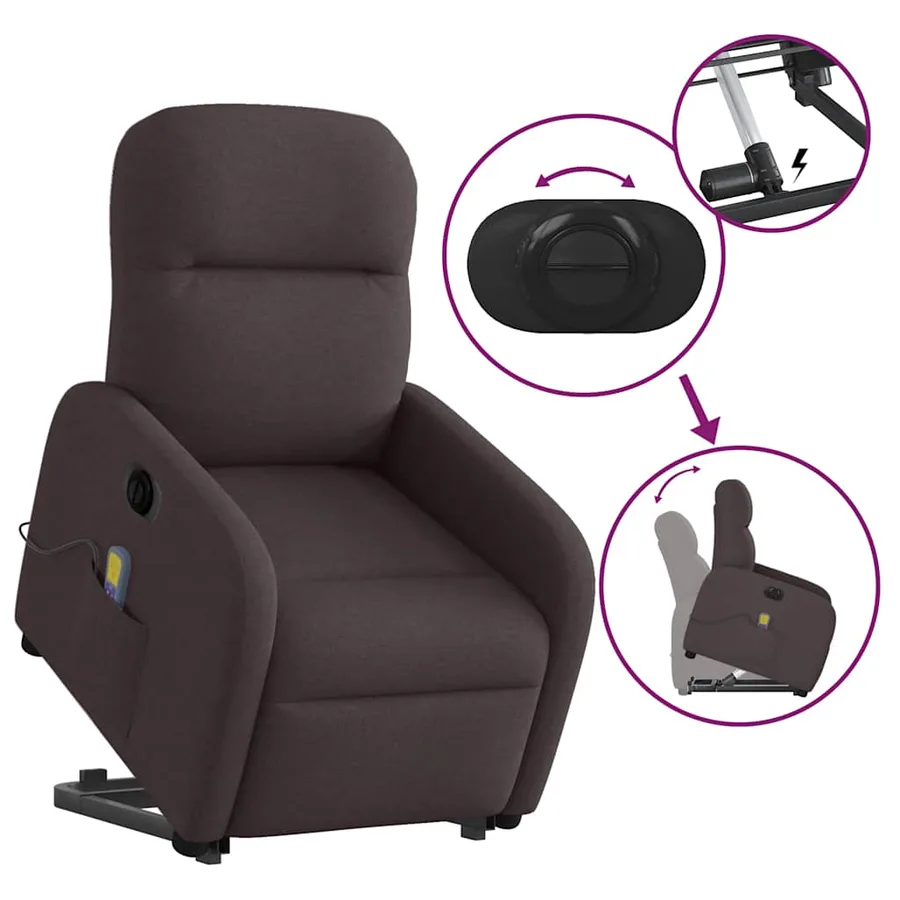 Fauteuil inclinable de massage électrique Marron foncé Tissu - 9
