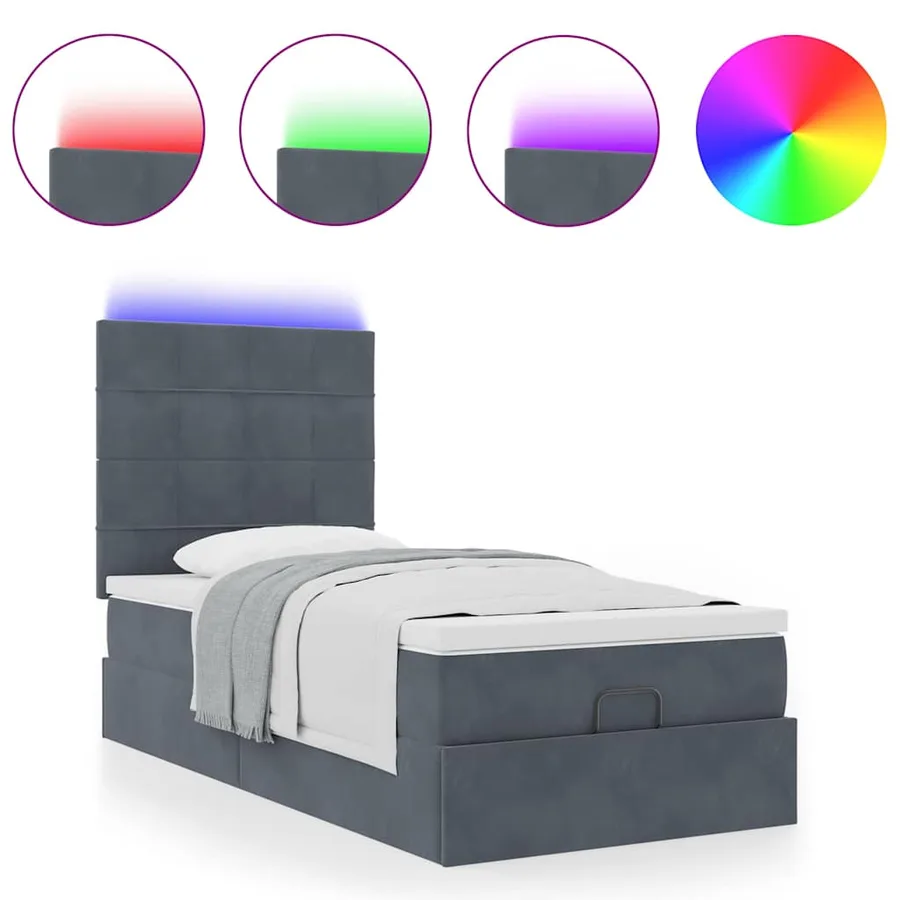 Cadre de lit ottoman avec matelas gris foncé 90x190 cm velours - 5