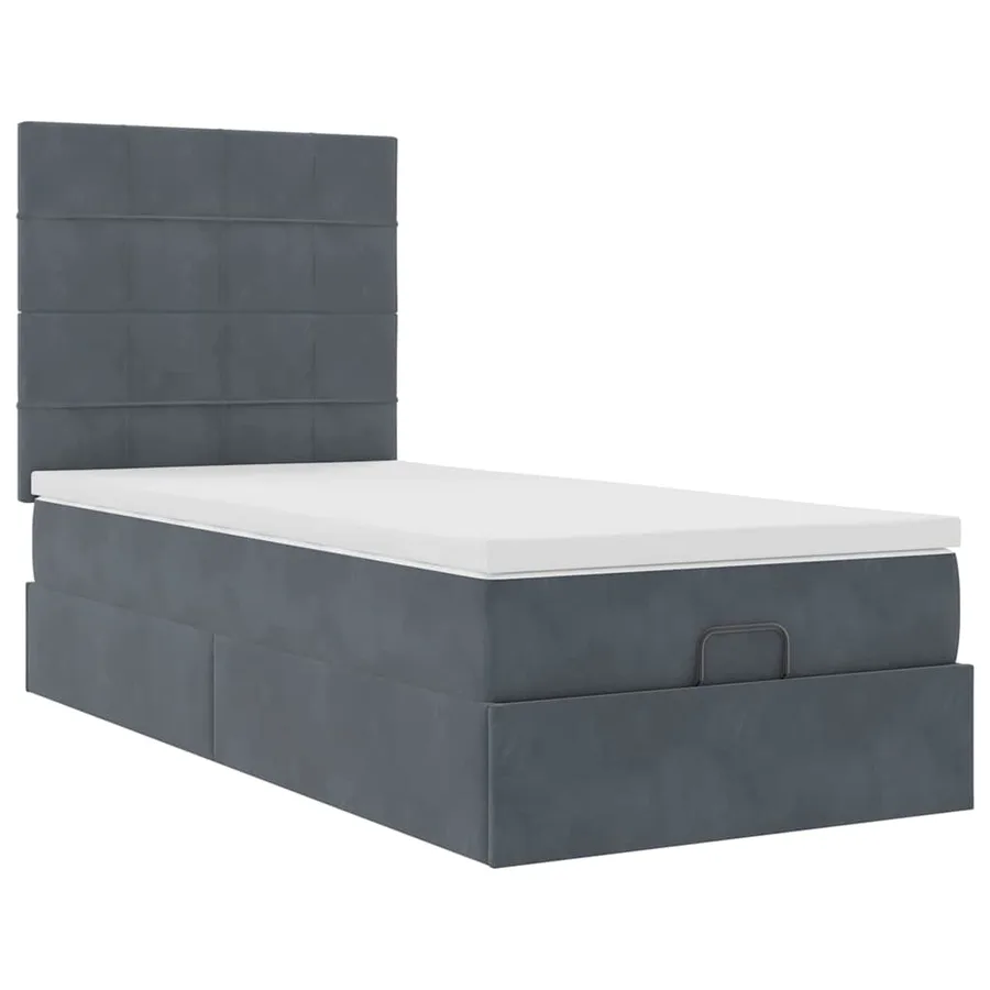Cadre de lit ottoman avec matelas gris foncé 90x190 cm velours - 7
