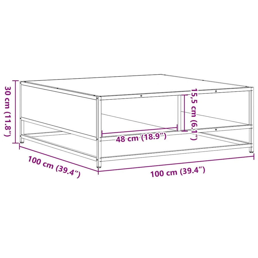 Table basse noir 100x100x30 cm bois d'ingénierie et métal - 10