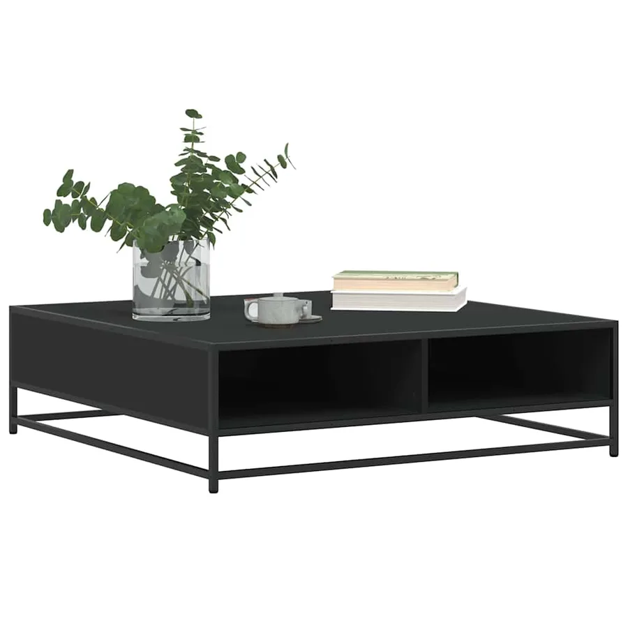Table basse noir 100x100x30 cm bois d'ingénierie et métal - 4