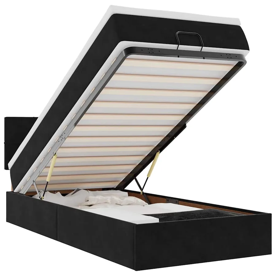 Cadre de lit ottoman avec matelas noir 90x190 cm velours - 2
