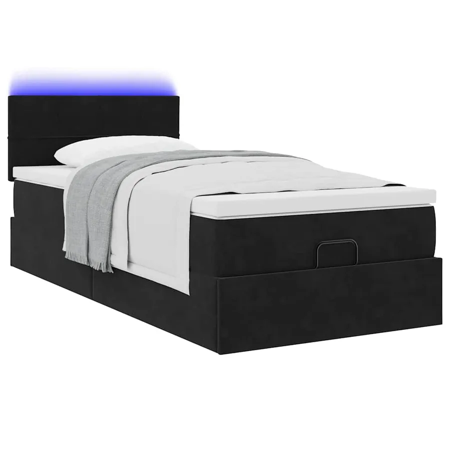 Cadre de lit ottoman avec matelas noir 90x190 cm velours - 3
