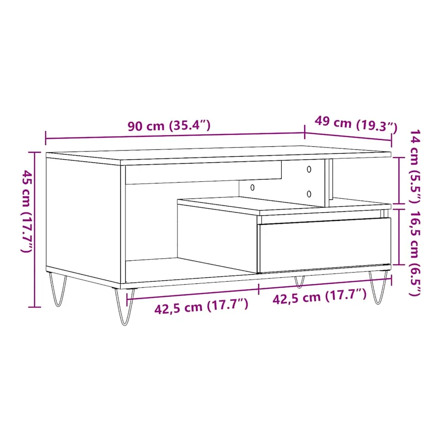 Table basse vieux bois 90x49x45 cm bois d'ingénierie - 10