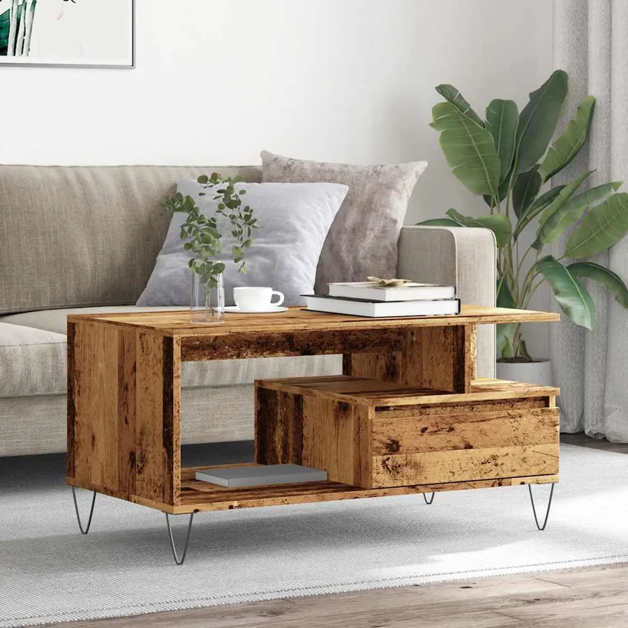Table basse vieux bois 90x49x45 cm bois d'ingénierie - 3