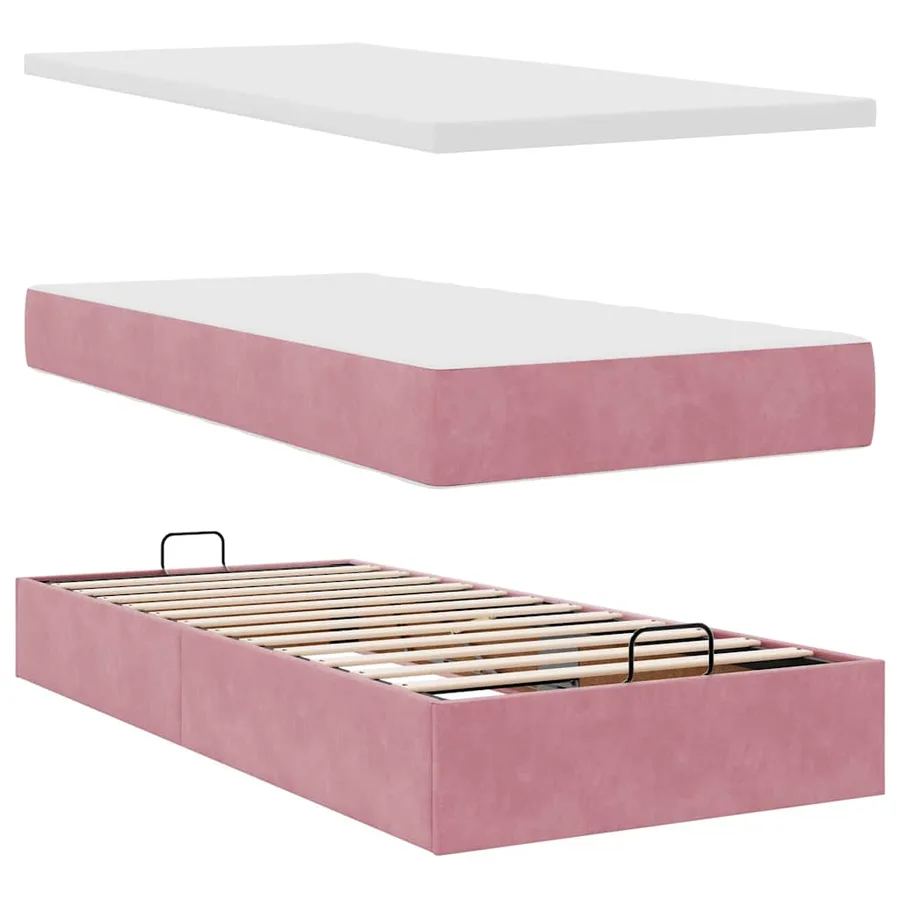 Cadre de lit ottoman avec matelas rose 90x190 cm velours - 8
