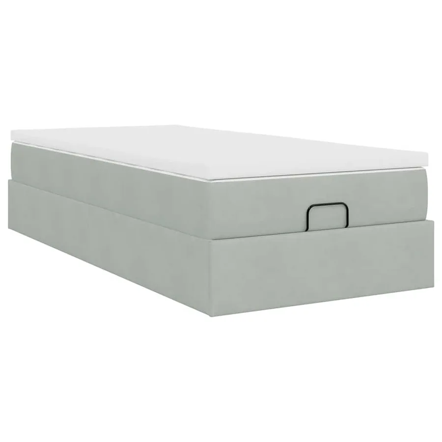Cadre de lit ottoman et matelas gris clair 90x190 cm velours - 10
