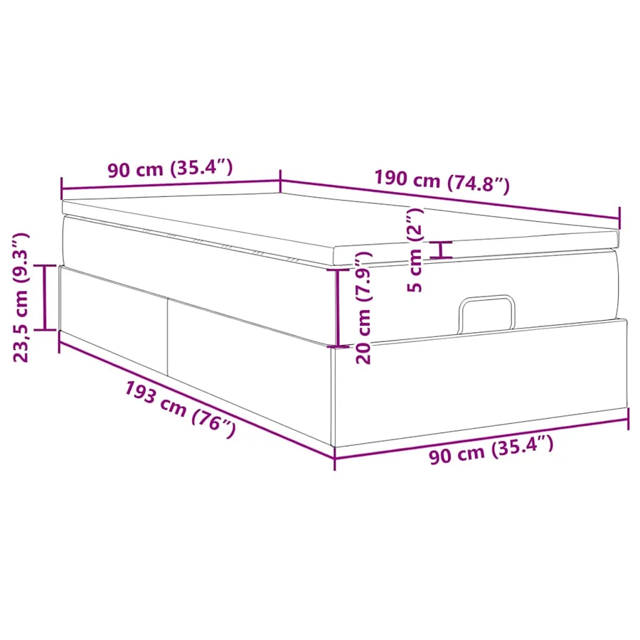 Cadre de lit ottoman et matelas gris clair 90x190 cm velours - 17