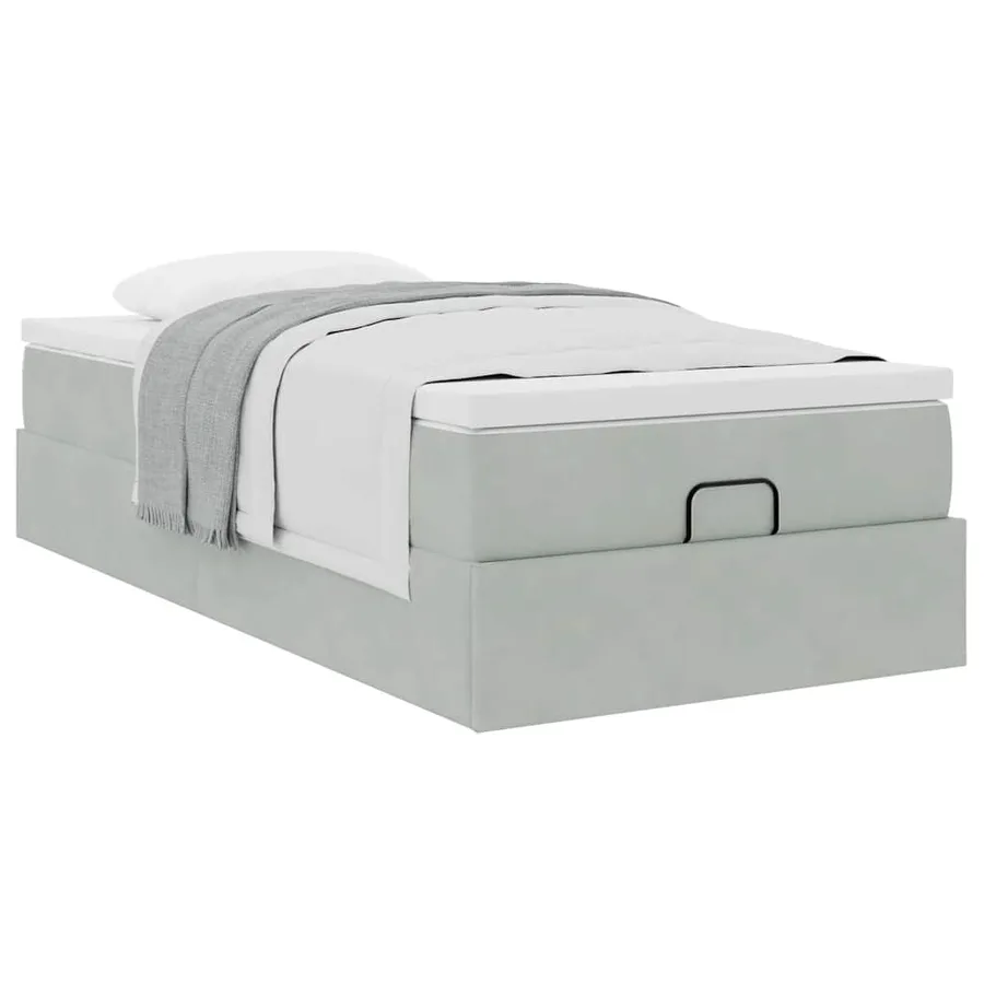 Cadre de lit ottoman et matelas gris clair 90x190 cm velours - 5