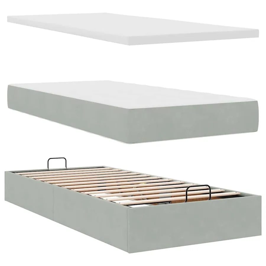 Cadre de lit ottoman et matelas gris clair 90x190 cm velours - 8