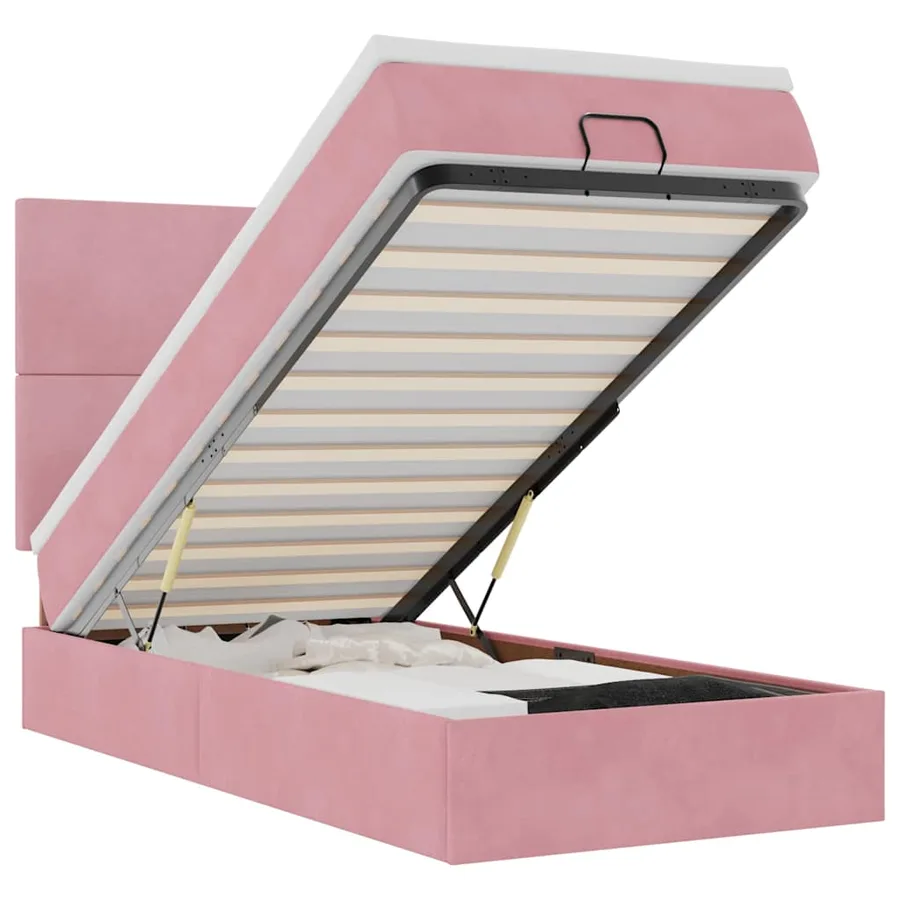 Cadre de lit ottoman avec matelas rose 90x190 cm velours - 2