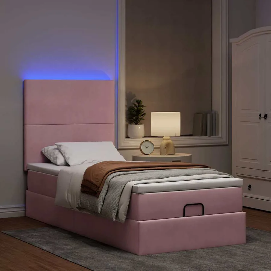 Cadre de lit ottoman avec matelas rose 90x190 cm velours - 3