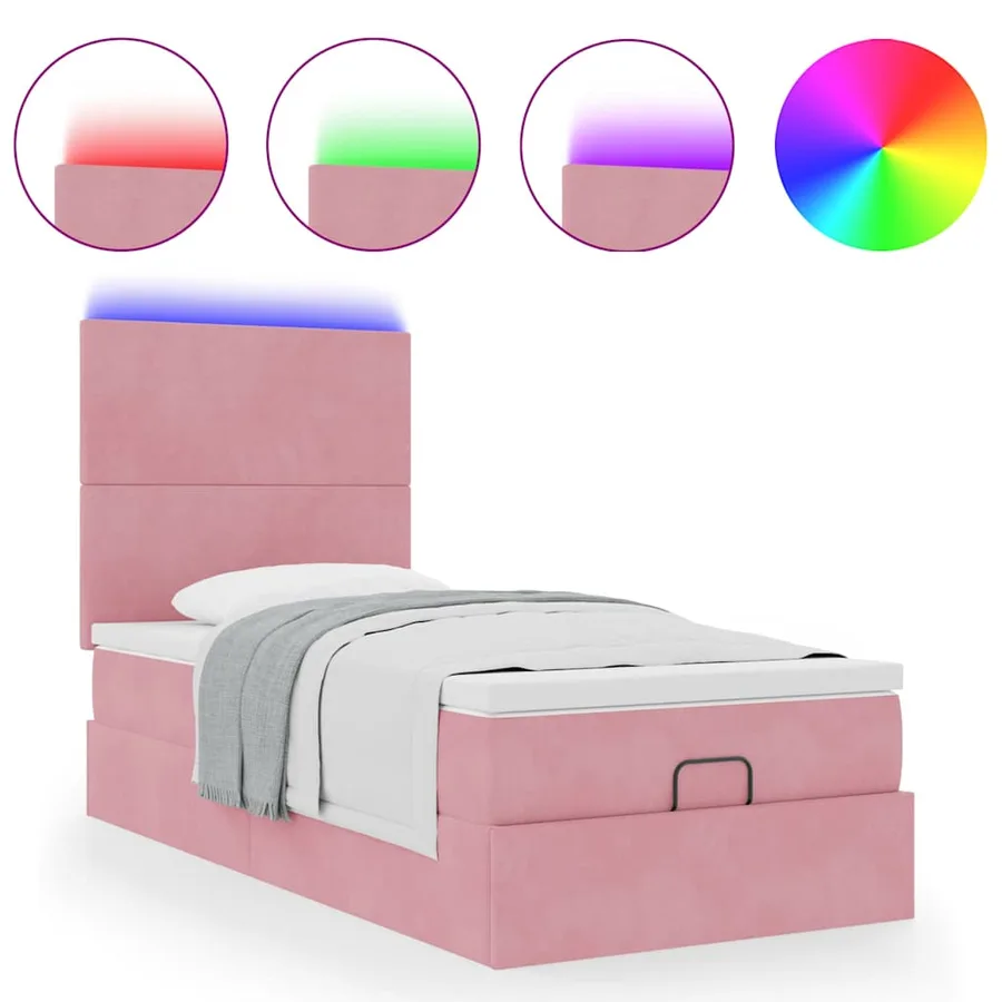 Cadre de lit ottoman avec matelas rose 90x190 cm velours - 5