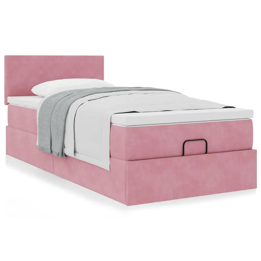 Cadre de lit ottoman avec matelas rose 90x190 cm velours - 4
