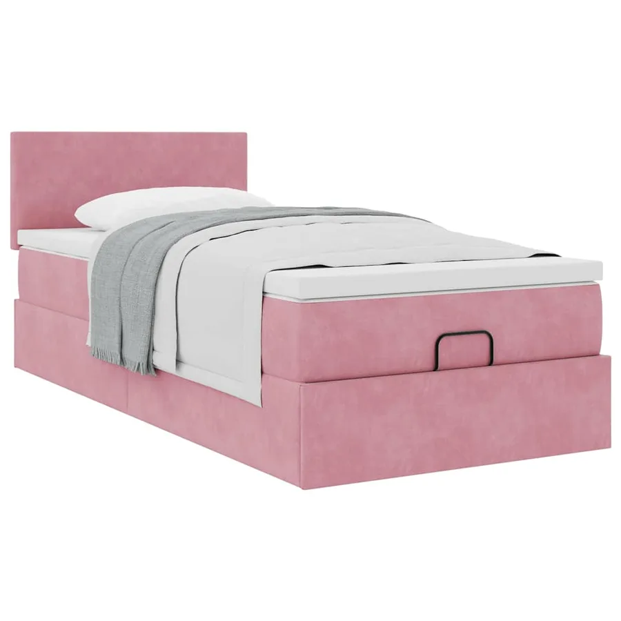 Cadre de lit ottoman avec matelas rose 90x190 cm velours - 5