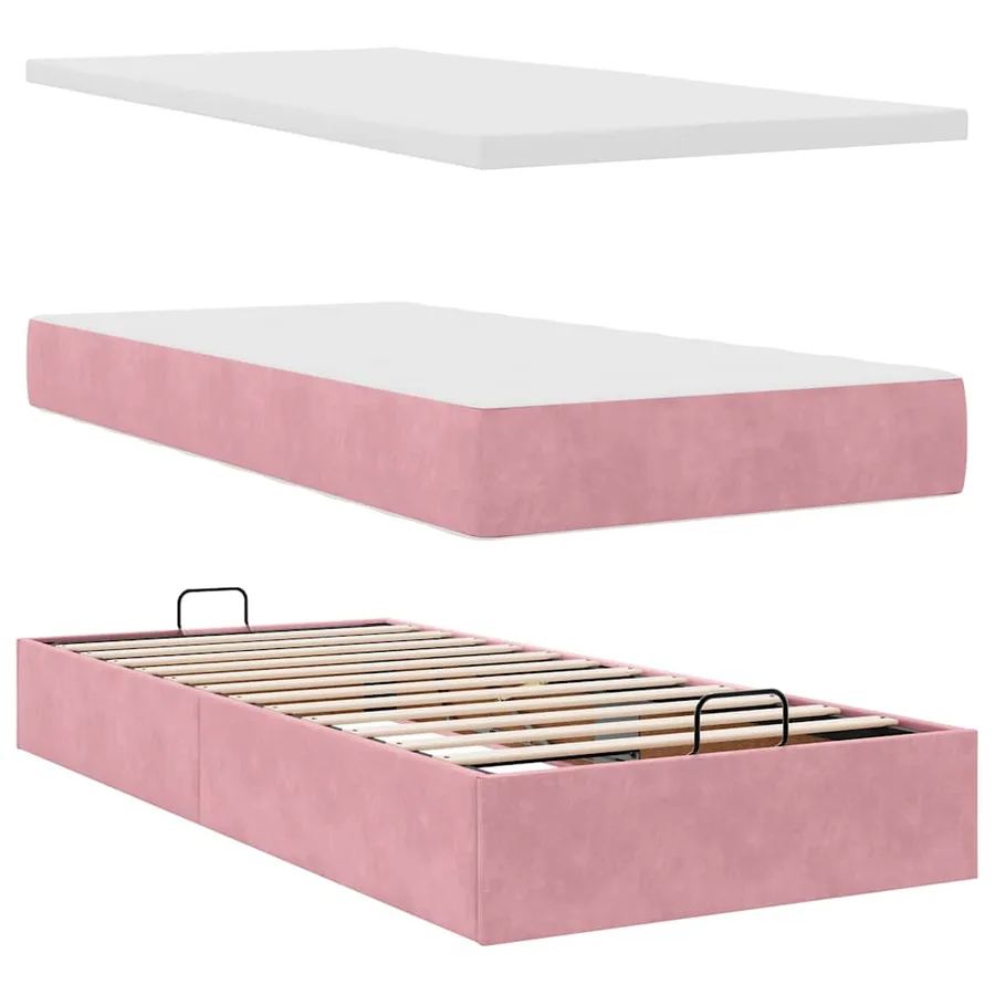 Cadre de lit ottoman avec matelas rose 90x190 cm velours - 8