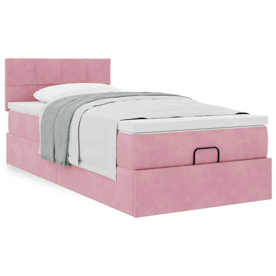 Cadre de lit ottoman avec matelas rose 90x190 cm velours - 4