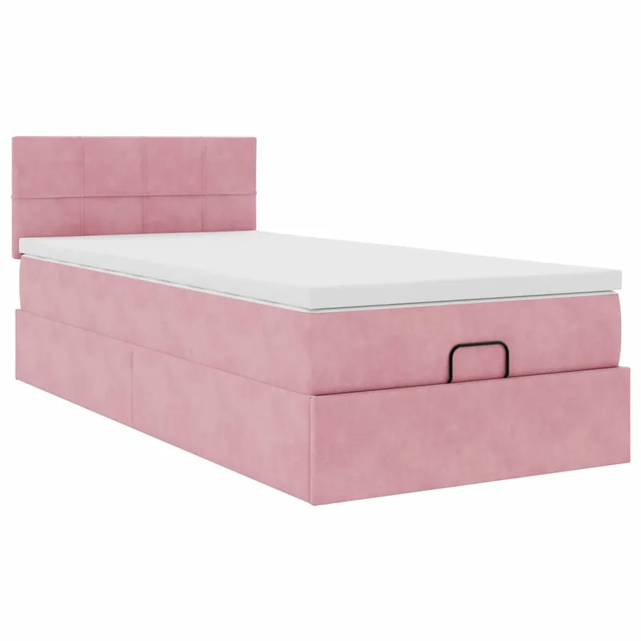 Cadre de lit ottoman avec matelas rose 90x190 cm velours - 6