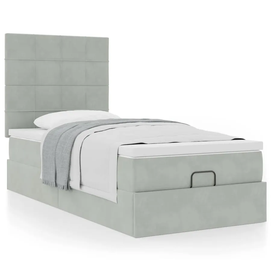 Cadre de lit ottoman et matelas gris clair 90x190 cm velours - 4