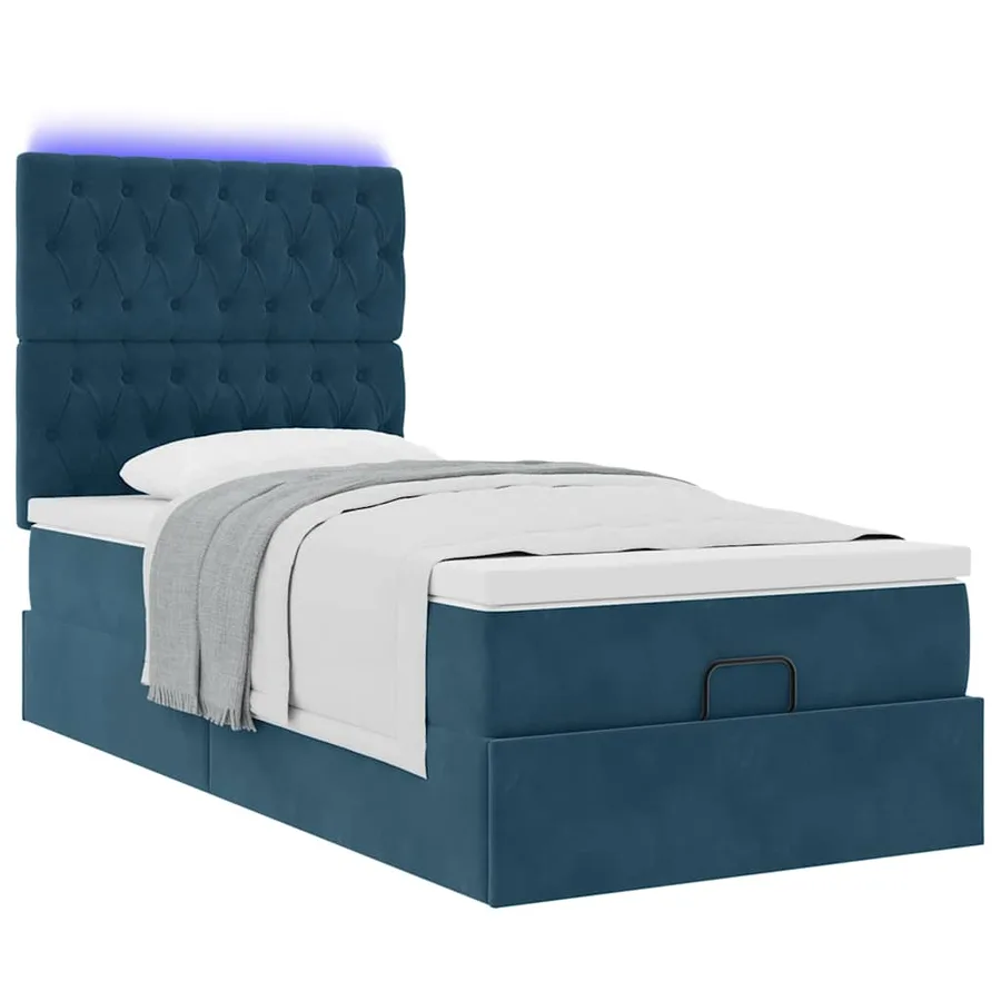 Cadre de lit ottoman avec matelas bleu foncé 90x190 cm velours - 6