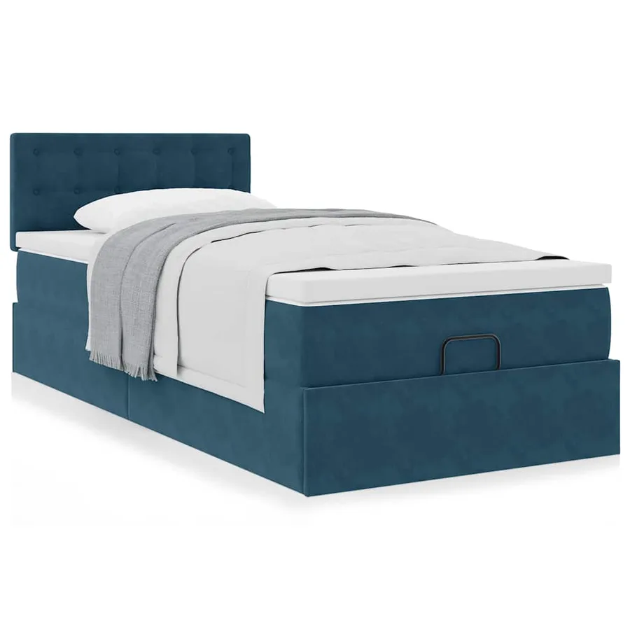 Cadre de lit ottoman avec matelas bleu foncé 90x190 cm velours - 4