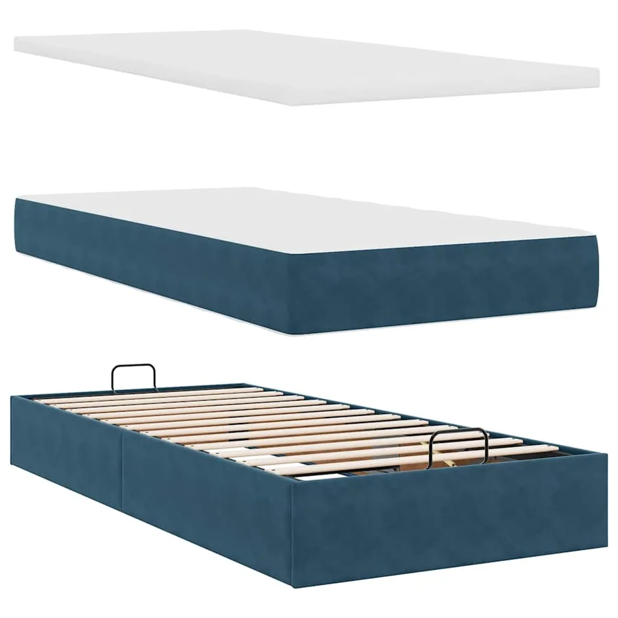 Cadre de lit ottoman avec matelas bleu foncé 90x190 cm velours - 8