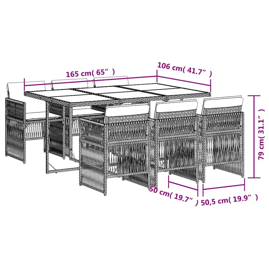 Ensemble à manger de jardin coussins 7pcs Noir Résine tressée - 6